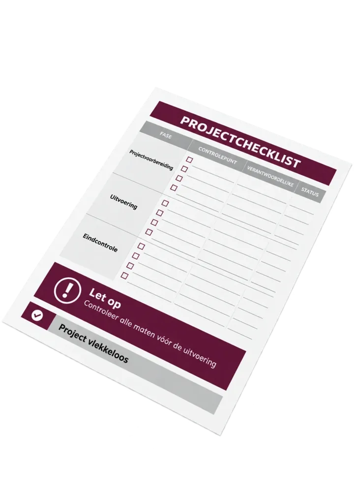 Bewerkbare projectchecklist met fasen, controlepunten en statusvelden